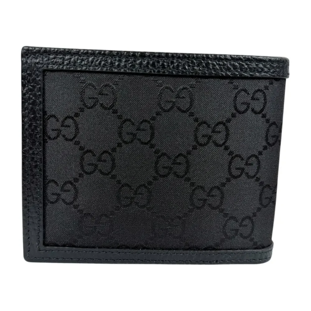 Gucci GG Monogram Canvas Bi-Fold Wallet Leather Trim Black 260987